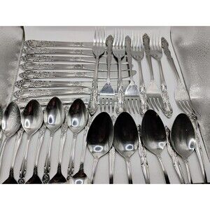 Serves 8 ORL24 Silver STAINLESS Orleans Flatware 14 Piece Set Korea Discontinued